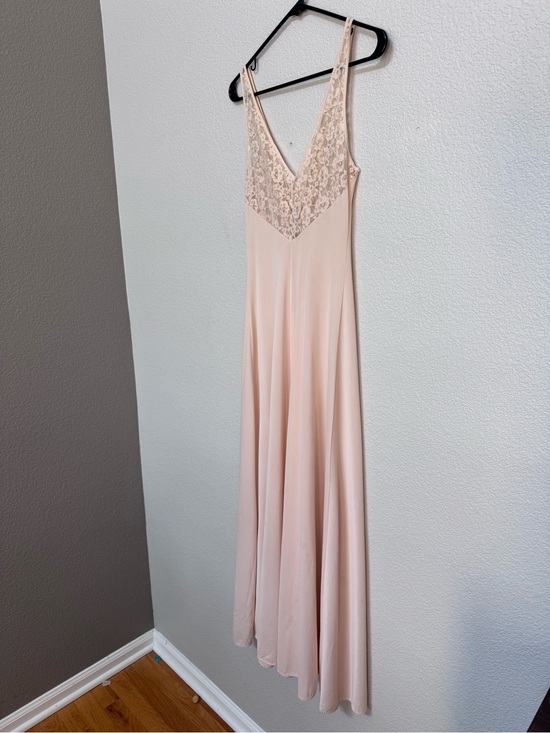 Vintage Dresses & Skirts - Vintage Lace Satin V Neck Maxi Slip Dress Women’s S/M Champagne Y2K Lingerie